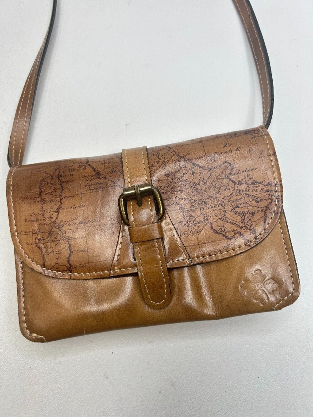 PATRICIA NASH Torri Crossbody Signature Map Print Leather Tan